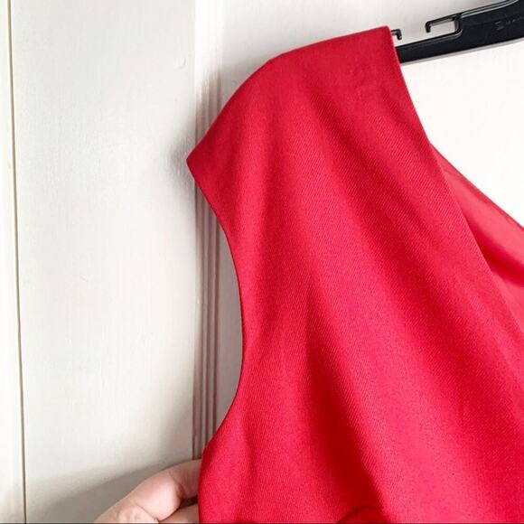 LOFT Sleeveless Faux Wrap V-Neck Cap Sleeve Dress Red Size 2 NWT Side Buttons - Picture 3 of 11